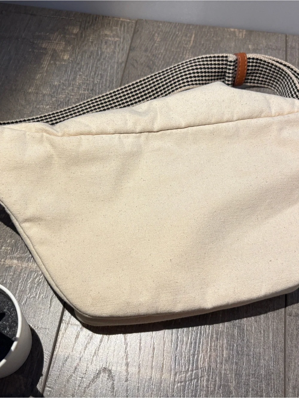 Universal Thread Canvas Waist Bag in Cream with Leather Accents